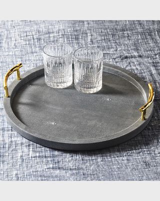 Gray Round Decorative Tray With Handles