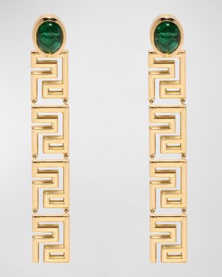 Greek Pattern Emerald Long Drop Earrings
