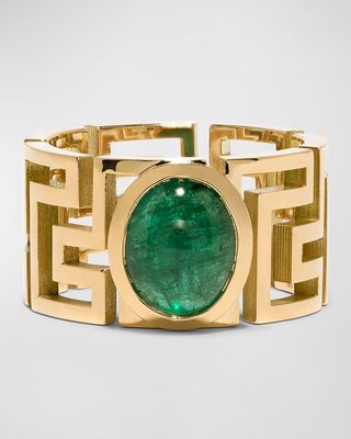 Greek Pattern Emerald Ring, Size 7.5