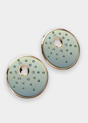 Green 18K Gold Titanium Disc Earrings with White Sapphires and Tsavorites, Small