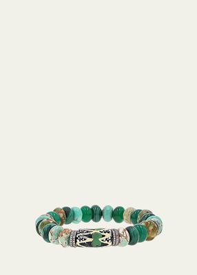 Green African Mix 10mm Bead Bracelet with Pave Diamond Rondelles