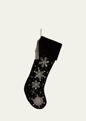 Green Christmas Stocking with Snowflakes