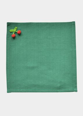 Green Cloth Napkin with Crochet Cherries