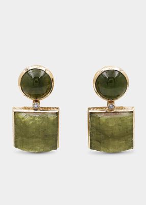 Green Garnet, Tourmaline and Diamond Earrings in 18K Gold
