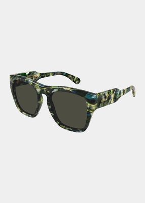 Green Pattern Square Acetate Sunglasses
