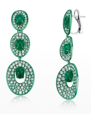 Green Rhodium, Emerald and Diamond Drop Earrings