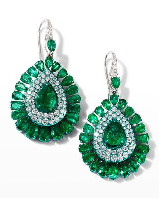 Green Rhodium, Emerald and Diamond Earrings