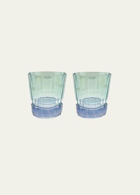 Green Shaded Short Glass Tumblers, Set of 2