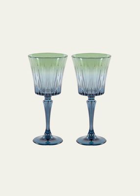 Green Shaded Stemmed Water Glasses, Set of 2
