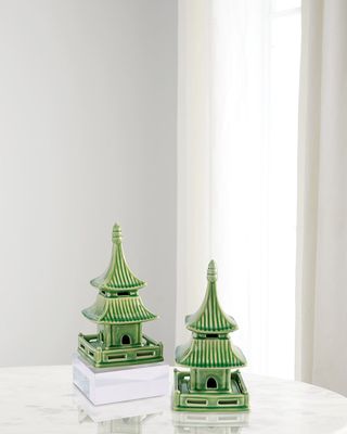 Green Short Pagoda Table Accents, Set of 2