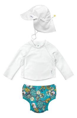 Green Sprouts Long Sleeve Two-Piece Rashguard Swimsuit & Sun Hat Set in Turtle Floral 