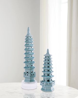 Green Tall Pagoda Table Accents, Set of 2