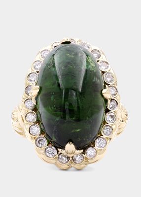 Green Tourmaline and Diamond Ring in 18K Gold