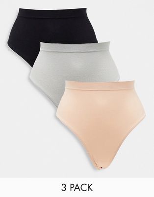 Green Treat secret control 3 pack thongs in gray rose and black-Pink