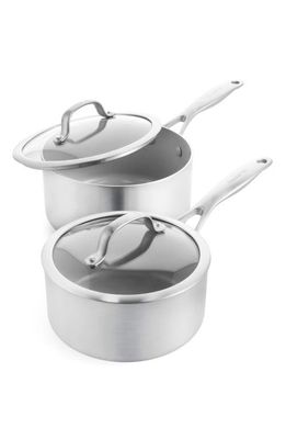 GreenPan Venice Pro Set of 2 Ceramic Nonstick Saucepans with Glass Lids in Stainless Steel