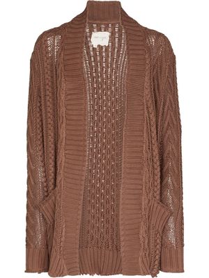 Greg Lauren cable-knit distressed cotton cardigan - Brown