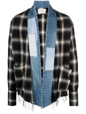 Greg Lauren Check Gl1 shawl collar shirt - Black