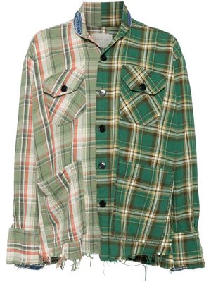 Greg Lauren checked patchwork cotton shirt - Green