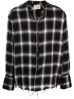 Greg Lauren checkered collarless shirt - Black