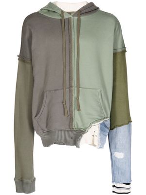 Greg Lauren colour-block panelled hoodie - Green
