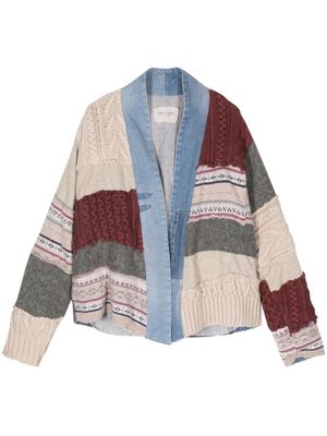 Greg Lauren denim-trimmed patchwork cardigan - Blue