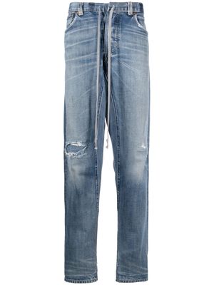 Greg Lauren distressed drawstring-waist jeans - Blue