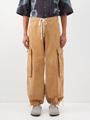 Greg Lauren - Drawstring Cotton-canvas Wide-leg Trousers - Mens - Tan