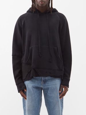 Greg Lauren - Fragment Distressed Jersey Hooded Sweatshirt - Mens - Black