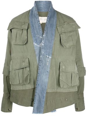 Greg Lauren hybrid cotton military jacket - Green
