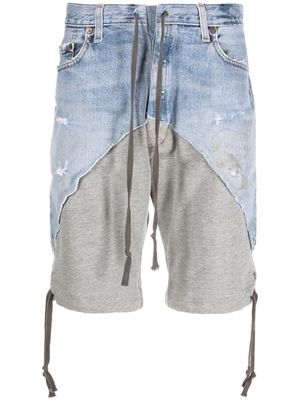 Greg Lauren jersey denim shorts - Blue