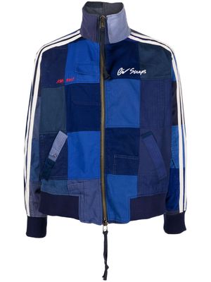 Greg Lauren logo-embroidered patchwork jacket - Blue