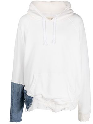 Greg Lauren mixed-fabric cotton hoodie - White