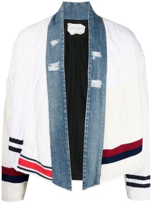 Greg Lauren panelled cable-knit cardigan - White