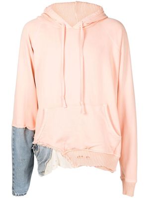 Greg Lauren panelled cotton hoodie - Pink