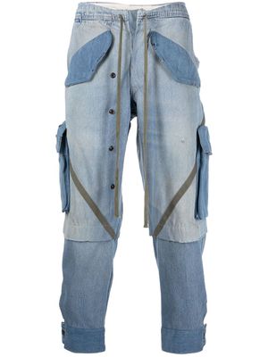 Greg Lauren panelled tapered jeans - Blue