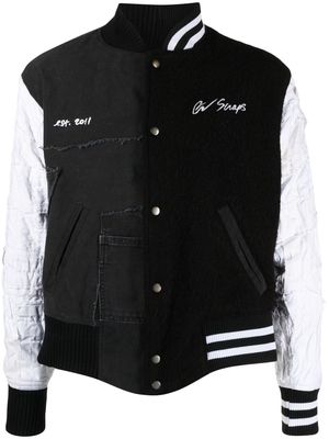 Greg Lauren panelled wool-cotton bomber jacket - Black