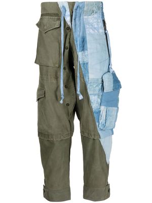 Greg Lauren patchwork cropped trousers - Green