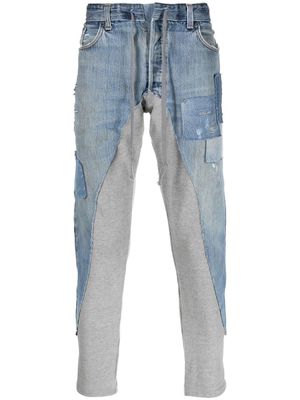 Greg Lauren patchwork-detail cropped jeans - Blue