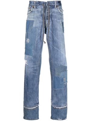 Greg Lauren patchwork-detail straight-leg jeans - Blue