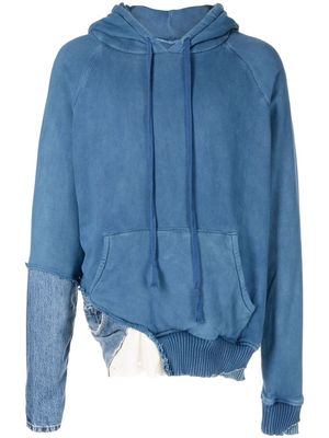 Greg Lauren patchwork drawstring hoodie - Blue