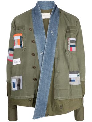 Greg Lauren patchwork open-front jacket - Green