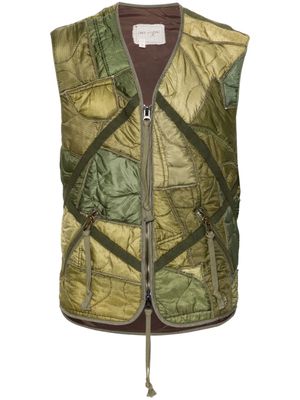 Greg Lauren patchwork padded gilet - Green