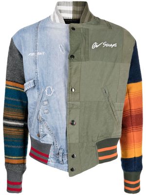 Greg Lauren patchwork wool-cotton bomber jacket - Blue