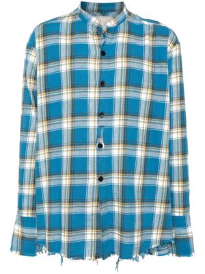 Greg Lauren raw-cut hem plaid cotton shirt - Blue