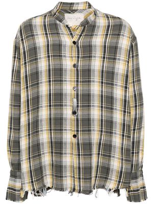 Greg Lauren raw-cut hem plaid cotton shirt - White