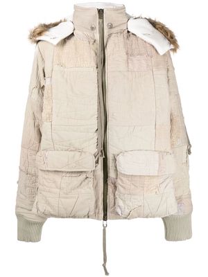 Greg Lauren raw-cut patchwork hooded jacket - Neutrals