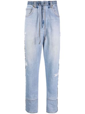 Greg Lauren side-stripe tapered drawstring jeans - Blue