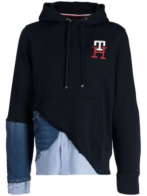 Greg Lauren x Tommy Hilfiger logo-embroidered patchwork hoodie - Blue