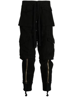 Greg Lauren zip-detail drop-crotch cargo trousers - Black