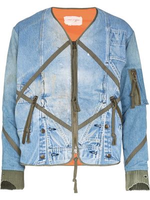 Greg Lauren zip-up denim bomber jacket - Blue